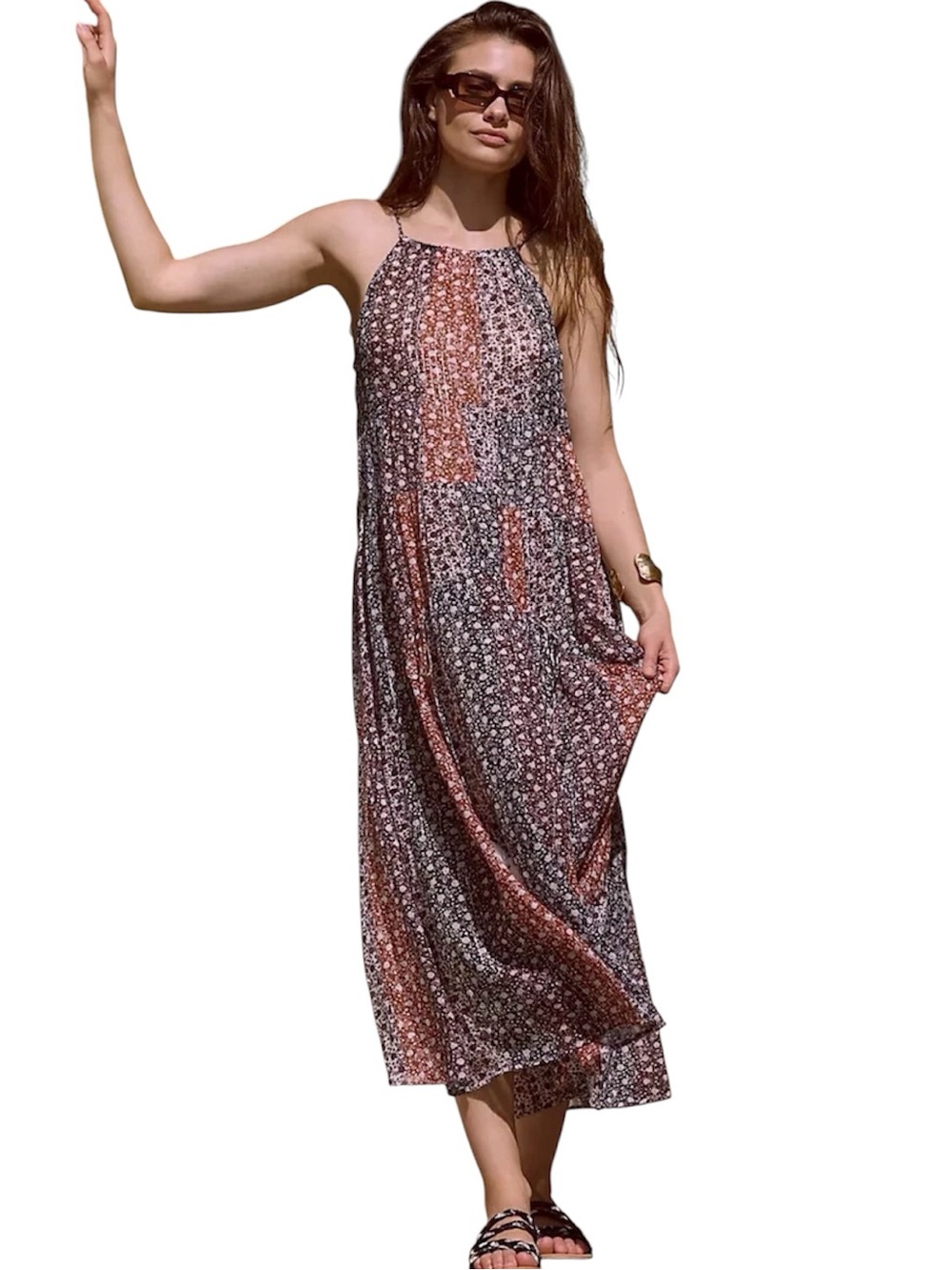 Anthropologie Shirred Beach Patchwork Cutout Maxi Dress Size Small